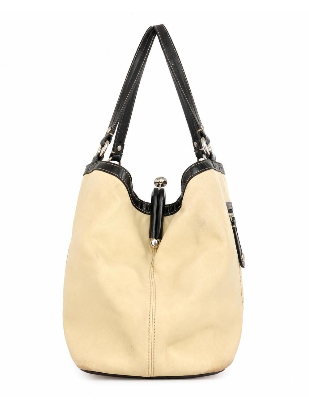 COACH Vintage Laura Leather Spectator Carryall Handbag Ivory & Navy F14866 - Picture 6 of 15